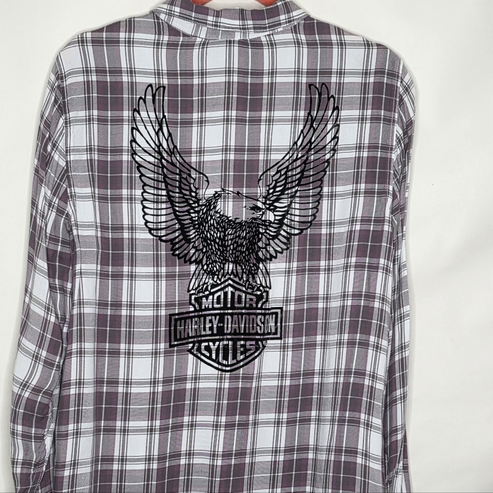 Harley Davidson Eagle Logo Plaid Shirt Women's‎ XL Button-up Long Sleeve Fall